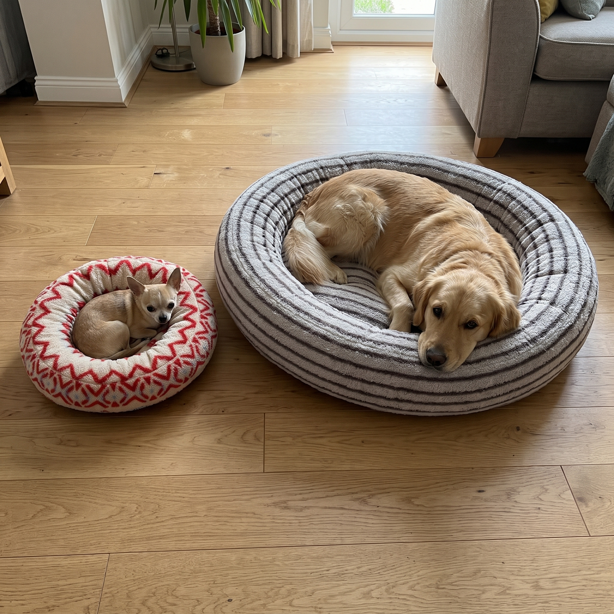 CozyRing – Chihuahua in the small and Golden Retriever in the large bed