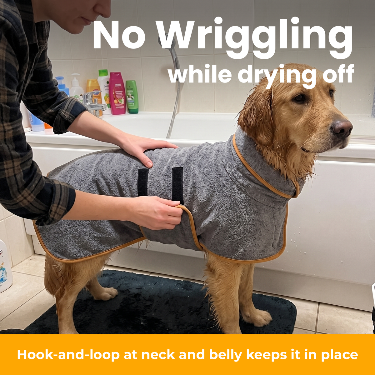 [en] DryKing dog bathrobe – hook-and-loop at neck and belly