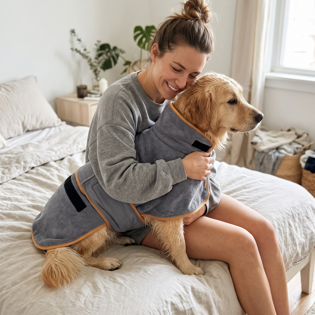Kuscheln nach dem Bad, ohne selbst nass zu werden