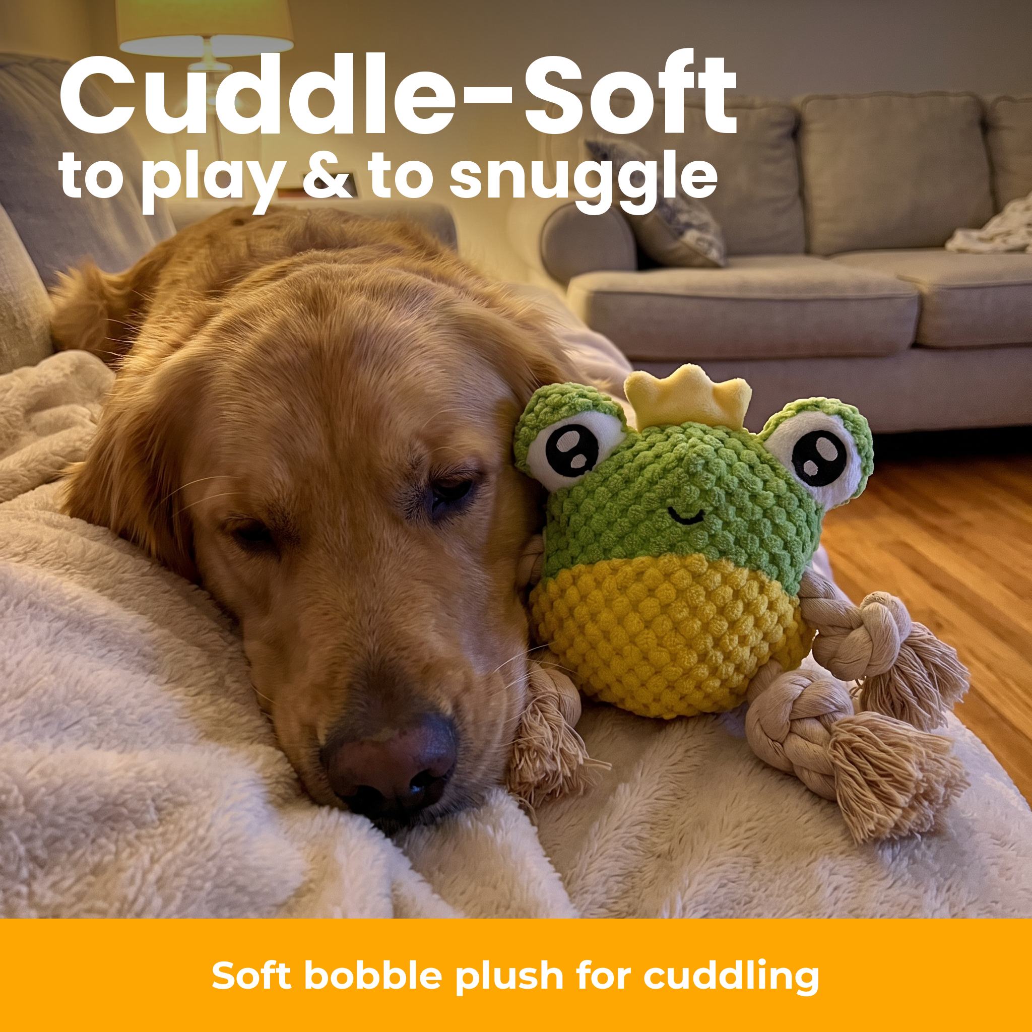 [en] Cuddle-soft frog dog toy