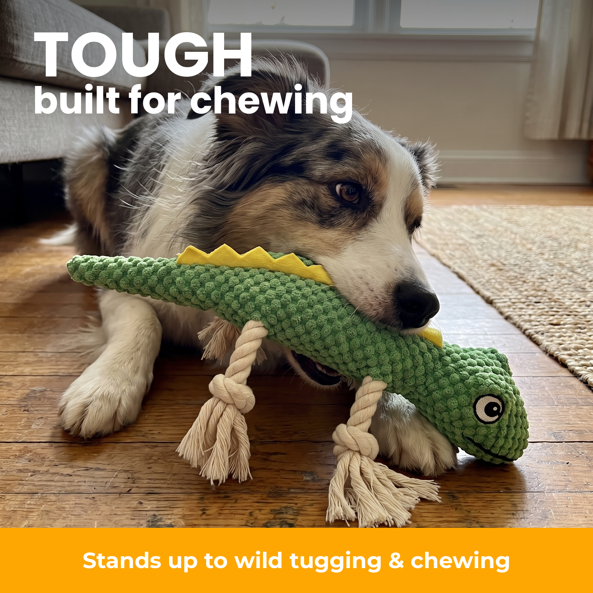 [en] Indestructible gecko dog toy while chewing
