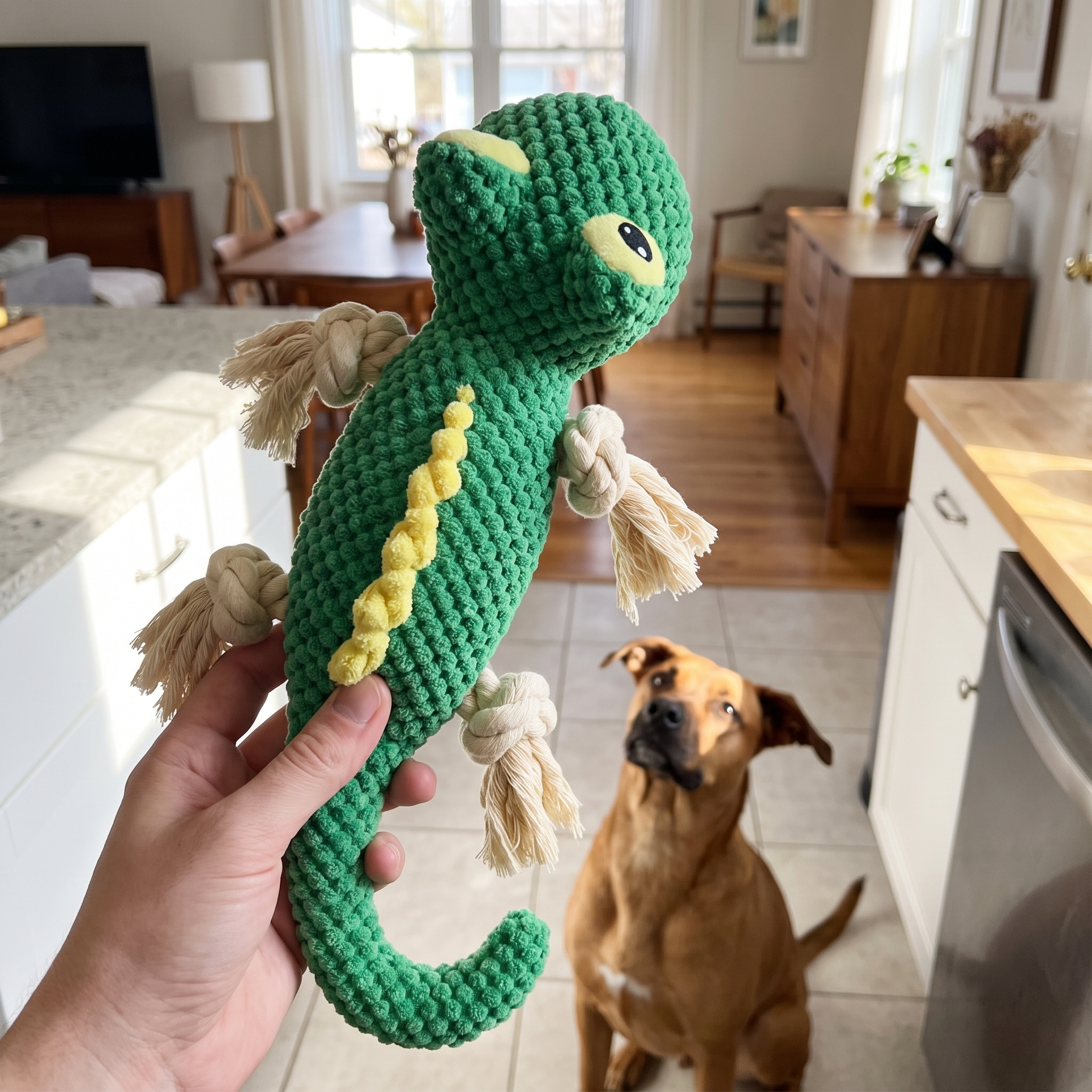 KnabberEchse Gecko-Spielzeug in der Hand